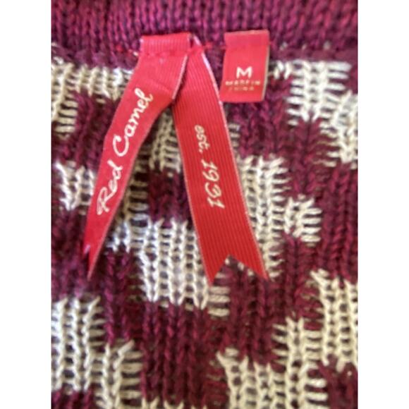 Red Camel Women’s Burgundy/Cream Fringe Waterfall Open Cardigan Size Medium - Picture 5 of 7